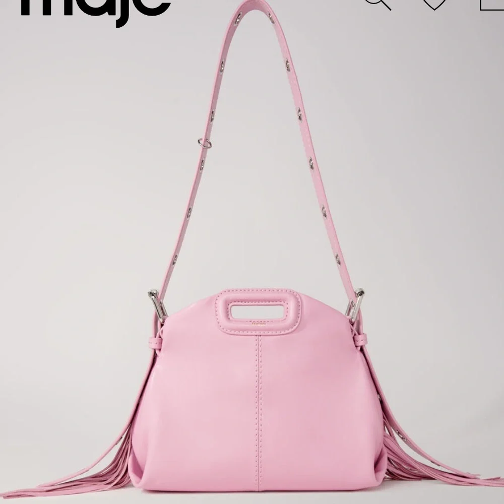 NWT Maje Soft Mini Miss M Pink Shoulder Bag with Fringe Detail - Picture 1 of 6